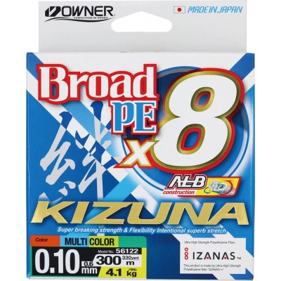 OWNER Шнур Kizuna X8 Broad PE multi color 10м 300м 0,1мм 4,1кг