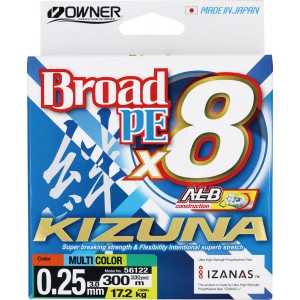 OWNER Шнур Kizuna X8 Broad PE multi color 10м 300м 0,25мм 17,2кг