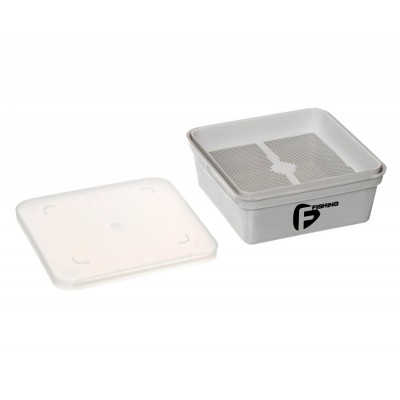 Коробка F-FISHING для наживки+сито+крышка 13,5х13,5х5,5см Grey Box+Cover+Riddle