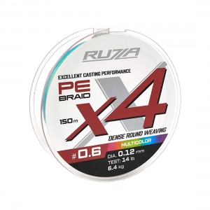 RUZZA Шнур X4 150м Multicolor 0,12мм 6,4кг/14lb