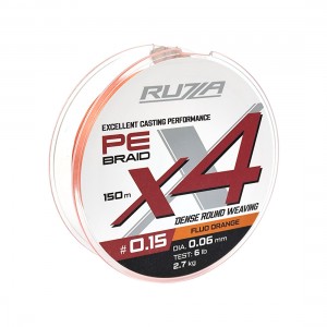 RUZZA Шнур X4 150м Fluo Orange 0,06мм 2,7кг/6lb