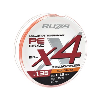 RUZZA Шнур X4 150м Fluo Orange  0,19мм 10кг/22lb