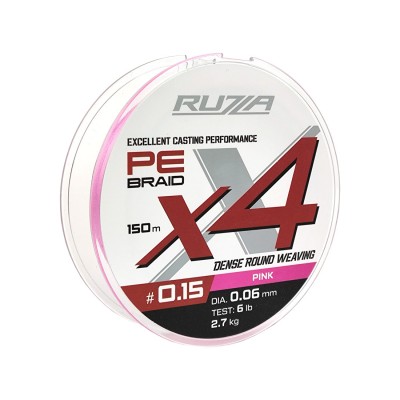 RUZZA Шнур X4 150м Pink 0,06мм 2,7кг/6lb