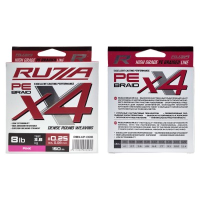 RUZZA Шнур X4 150м Pink 0,08мм 3,6кг/8lb