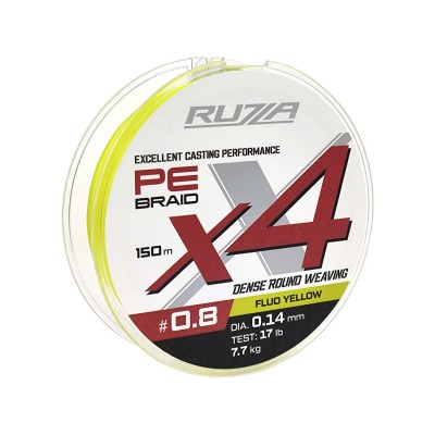 RUZZA Шнур X4 150м Fluo Yellow 0,14мм 7,7кг/17lb