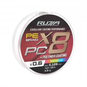 RUZZA Шнур X8 PC 150м Multicolor 0,128мм 4,5кг/10lb
