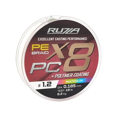 RUZZA Шнур X8 PC 150м Multicolor 0,185мм 8,2кг/18lb
