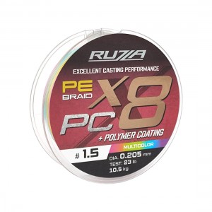 RUZZA Шнур X8 PC 150м Multicolor 0,205мм 10,5кг/23lb
