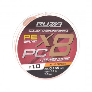 RUZZA Шнур X8 PC 150м Fluo Orange 0,165мм 7,3кг/16lb