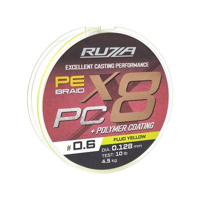 RUZZA Шнур X8 PC 150м Fluo Yellow 0,128мм 4,5кг/10lb