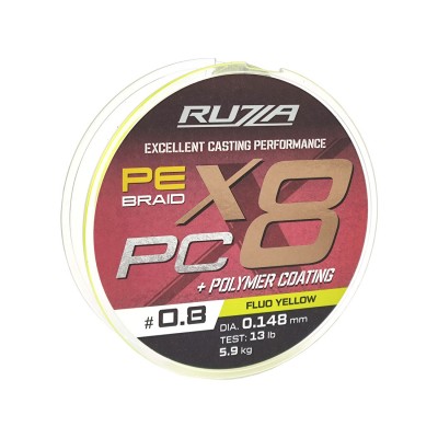 RUZZA Шнур X8 PC 150м Fluo Yellow 0,148мм 5,9кг/13lb