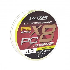 RUZZA Шнур X8 PC 150м Fluo Yellow 0,165мм 7,3кг/16lb