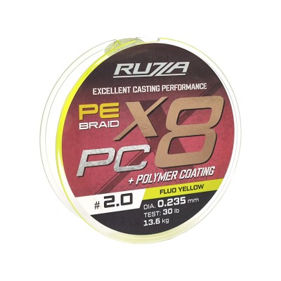 RUZZA Шнур X8 PC 150м Fluo Yellow 0,235мм 13,6кг/30lb