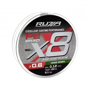 RUZZA Шнур X8 150м Moss Green 0,12мм 9,1кг/20lb