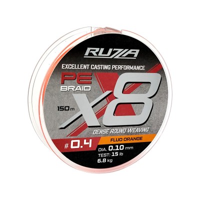 RUZZA Шнур X8 150м Fluo Orange 0,10мм 6,8кг/15lb