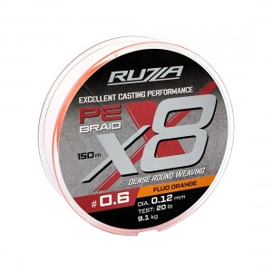 RUZZA Шнур X8 150м Fluo Orange 0,12мм 9,1кг/20lb