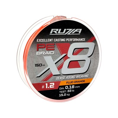 RUZZA Шнур X8 150м Fluo Orange 0,18мм 15кг/33lb