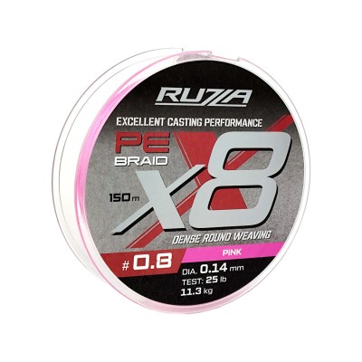 RUZZA Шнур X8 150м Pink 0,14мм 11,3кг/25lb