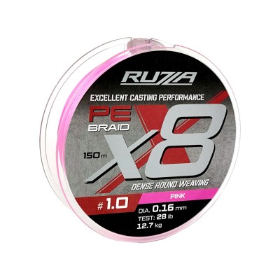 RUZZA Шнур X8 150м Pink 0,16мм 12,7кг/28lb