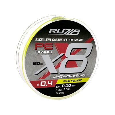 RUZZA Шнур X8 150м Fluo Yellow 0,10мм 6,8кг/15lb