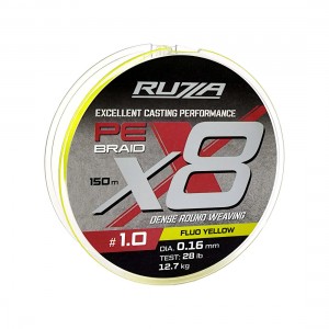 RUZZA Шнур X8 150м Fluo Yellow 0,16мм 12,7кг/28lb