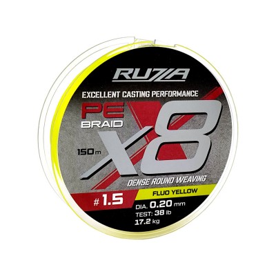 RUZZA Шнур X8 150м Fluo Yellow 0,20мм 17,2кг/38lb