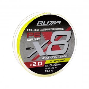 RUZZA Шнур X8 150м Fluo Yellow 0,23мм 19,1кг/42lb