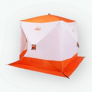Палатка зимняя куб СЛЕДОПЫТ 2,1 х2,1 м, Oxford 210D PU 1000, S по полу 4,4 кв.м, цв. оранжевый/белый