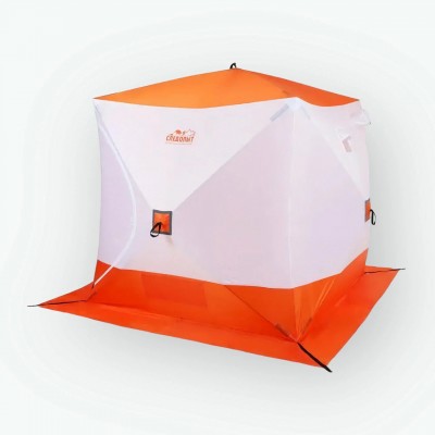 Палатка зимняя куб СЛЕДОПЫТ 2,1 х2,1 м, Oxford 210D PU 1000, S по полу 4,4 кв.м, цв. оранжевый/белый