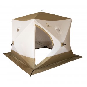 Палатка зимняя куб СЛЕДОПЫТ "Premium" 2,4х2,4 м, S по полу 5,7  кв.м, 3 слоя, цв. оливковый/белый
