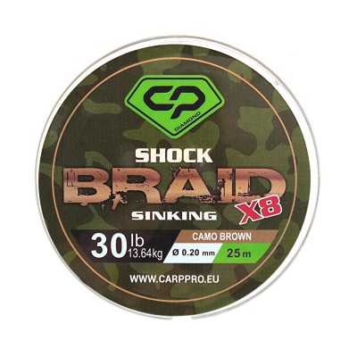 CARP PRO Шок-лидер Diamond Shock Braid PE X8 коричневый 30lb 25м 0,20мм