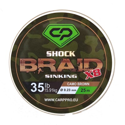 CARP PRO Шок-лидер Diamond Shock Braid PE X8 коричневый 35lb 25м 0,23мм