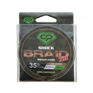 CARP PRO Шок-лидер Diamond Shock Braid PE X8 коричневый 35lb 50м 0,23мм