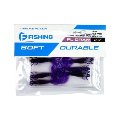 F-FISHING Рак FL Craw 2.5" #0531 Violet/Pearl White 12см 6шт