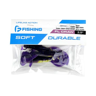F-FISHING Рак Craw 3.5" #0527 Violet/Lime Chartreuse 8.8см 4шт F-FISHING Рак Craw 3.5" #0527 Violet/Lime Chartreuse 8.8см 4шт