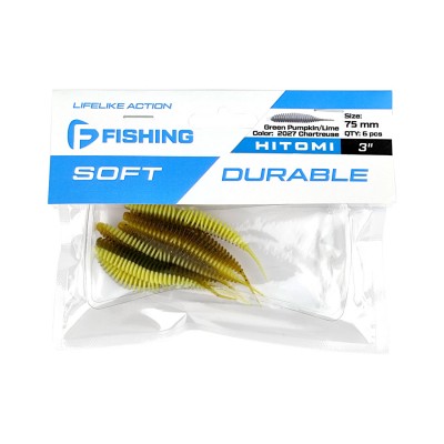 F-FISHING Слаг Hitomi 3" #2027 Green Pumpkin/Lime Chartreuse 10см 4шт