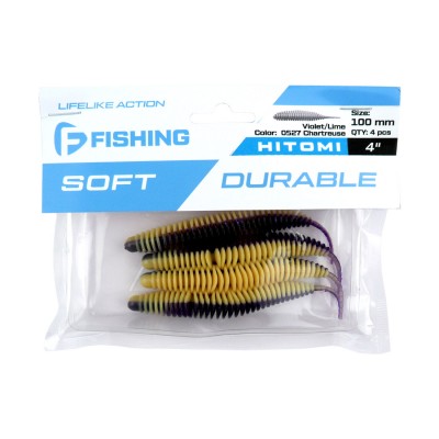 F-FISHING Слаг Hitomi 4" #0527 Violet/Lime Chartreuse 10см 4шт