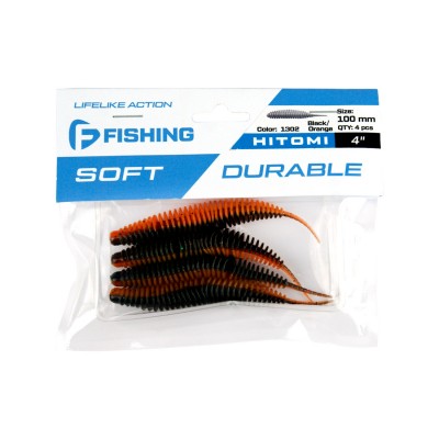 F-FISHING Слаг Hitomi 4" #1302 Black/Orange 10см 4шт