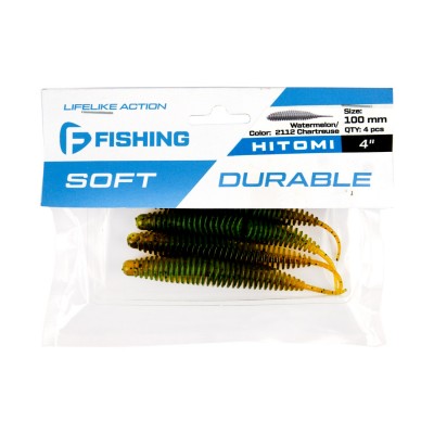 F-FISHING Слаг Hitomi 4" #2112 Watermelon/Chartreuse 10см 4шт