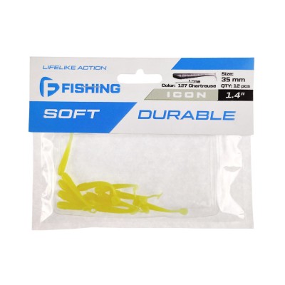 F-FISHING Виброхвост Icon 1.4" #127 Lime Chartreuse 3.5см 12шт