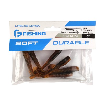 F-FISHING Виброхвост Icon 3" #1302 Black/Orange 7.5см 6шт