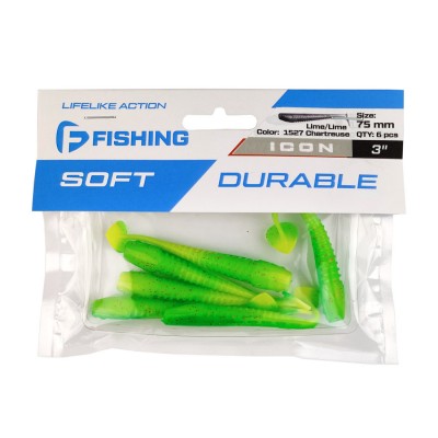 F-FISHING Виброхвост Icon 3" #1527 Lime/Lime Chartreuse 7.5см 6шт