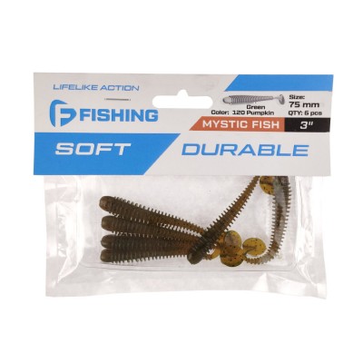 F-FISHING Виброхвост Mystic Fish 3" #120 Green Pumpkin 7.5см 6шт