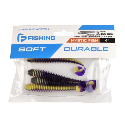 F-FISHING Виброхвост Mystic Fish 4" #0527 Violet/Lime Chartreuse 10см 4шт F-FISHING Виброхвост Mystic Fish 4" #0527 Violet/Lime Chartreuse 10см 4шт