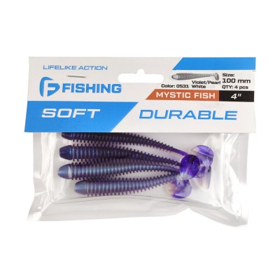 F-FISHING Виброхвост Mystic Fish 4" #0531 Violet/Pearl White 10см 4шт