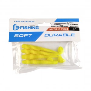 F-FISHING Виброхвост Mystic Fish 4" #127 Lime Chartreuse 10см 4шт