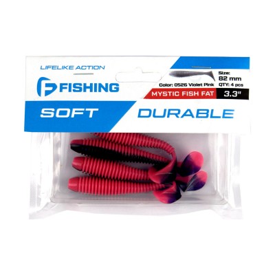 F-FISHING Виброхвост Mystic Fish Fat 3.3" #0526 Violet Pink 8.2см 4шт