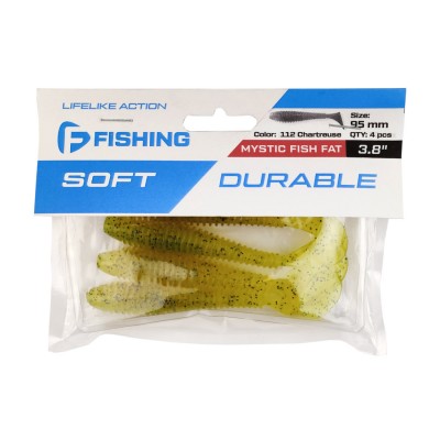 F-FISHING Виброхвост Mystic Fish Fat 3.8" #112 Chartreuse 9.5см 4шт
