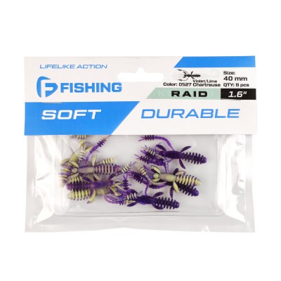 FLAGMAN Мягкая приманка Raid 1.6" #0527 Violet/Lime Chartreuse 4см 8шт