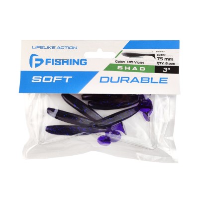 F-FISHING Виброхвост Shad 3" #105 Violet 7.5см 6шт